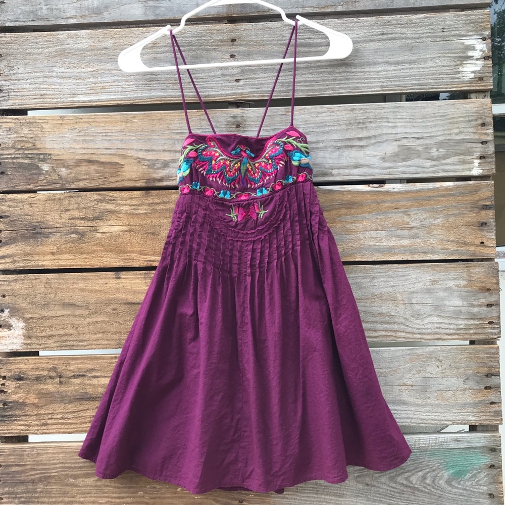 Free People Embroidered Mini Dress Purple